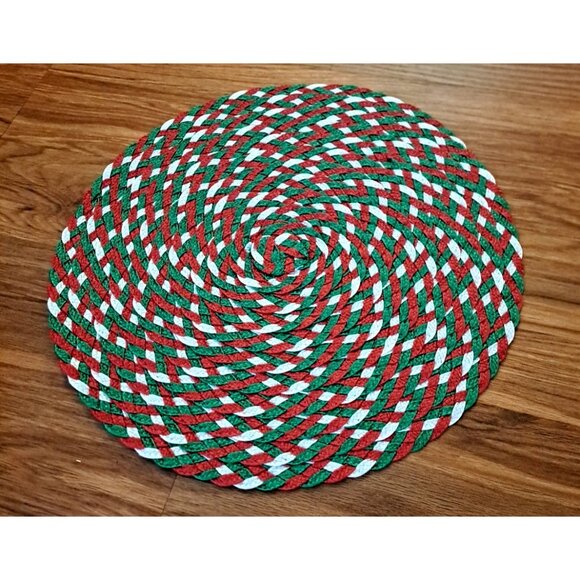Round Placemats Christmas Colors Raffia Woven Set of 6 Festive Holiday 15" - Picture 2 of 4